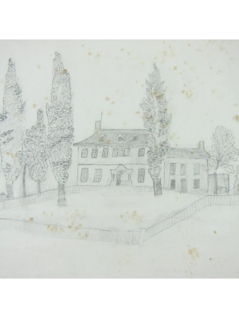 Antique Sketch Ford Mansion Washington Headquarters Morristown NJ Pencil Drawing